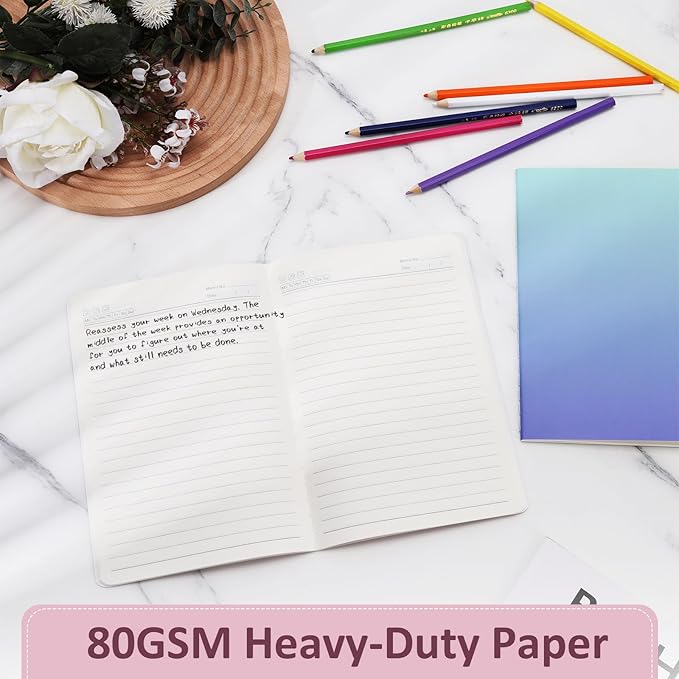 Ddaowanx Kraft Notebooks, Journals in Bulk, Lined Paper, 72 Pages, 36 Sheets, 80GSM, 8.3x5.5 Inch, A5 Size, Travel Writing Notebook for Office School Supplies (Lined-48pack, Gradient)