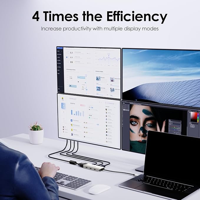 WAVLINK USB C Docking Station for MacBook Dell XPS 13/15, Lenovo Yoga, HP Laptops, USB C to Dual HDMI Monitors for Windows, Dual HDMI, Displayport, VGA, 3 USB 2.0 Ports, Silver