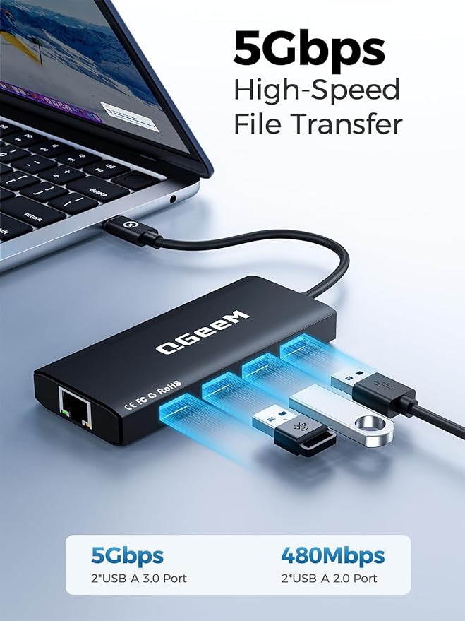 QGeeM USB C Hub Ethernet,9 in 1 USB Type C Hub HDMI Multi-Port Converter Adapter,100W Pd, USB 3.0,SD/TF Card Reader,Compatible for MacBook Pro Air Ipad HP Dell Lenovo Chromebook etc.-Black
