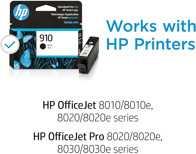 HP 910 Black Ink Cartridge | Works with HP OfficeJet 8010, 8020 Series, HP OfficeJet Pro 8020, 8030 Series | Eligible for Instant Ink | 3YL61AN