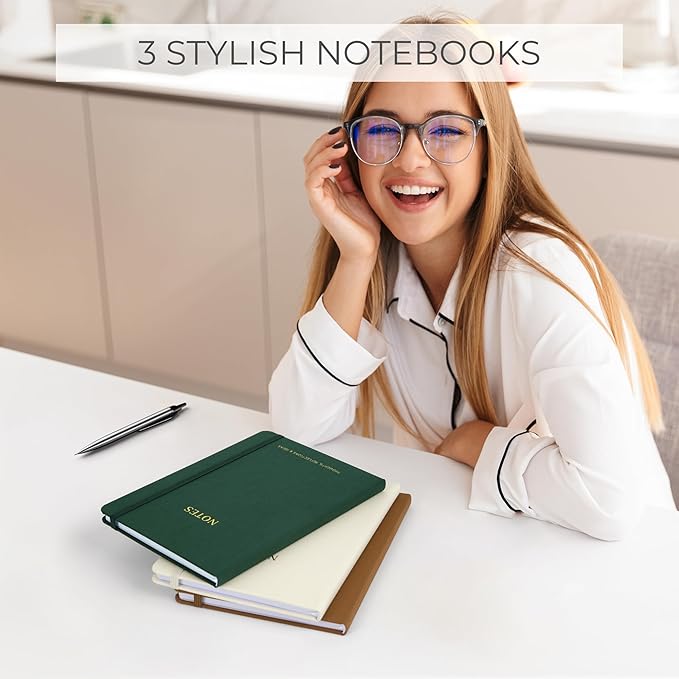 ZICOTO Aesthetic Journal Set Of 3 - Premium Linen Cover, College Ruled 8x5.7 Notebooks With Large Pockets - Ideal For Staying Organized At Work Or School