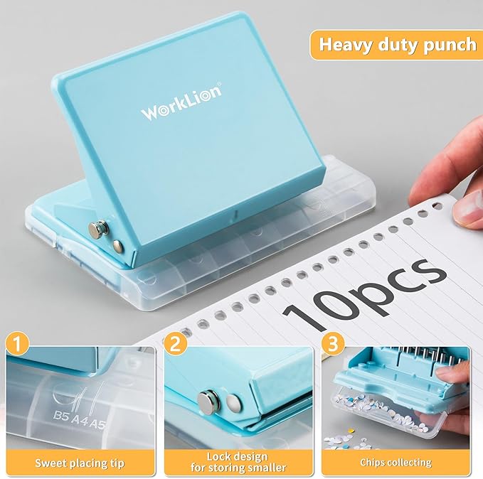 Worklion Binding Machine for Planner: Small Bookbinding Machine with Multicolor Loose Leaf Binder Rings for Making 26 Holes/B5 Paper, 30 Holes/A4, 20 Holes/A5 Book, 29 Holes/Letter Size, Blue