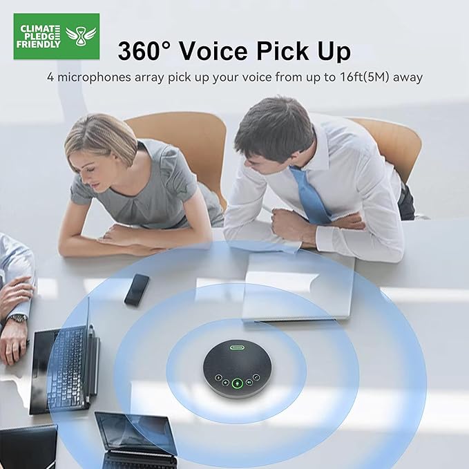 Tenveo Conference Speaker Microphone, Bluetooth/Dongle/USB Connectivity, 360° Sound Pickup and AI Noise Reduction, Compatible with Zoom, Teams, OBS, Supports 10-12 People for 8 Hours of Talk Time
