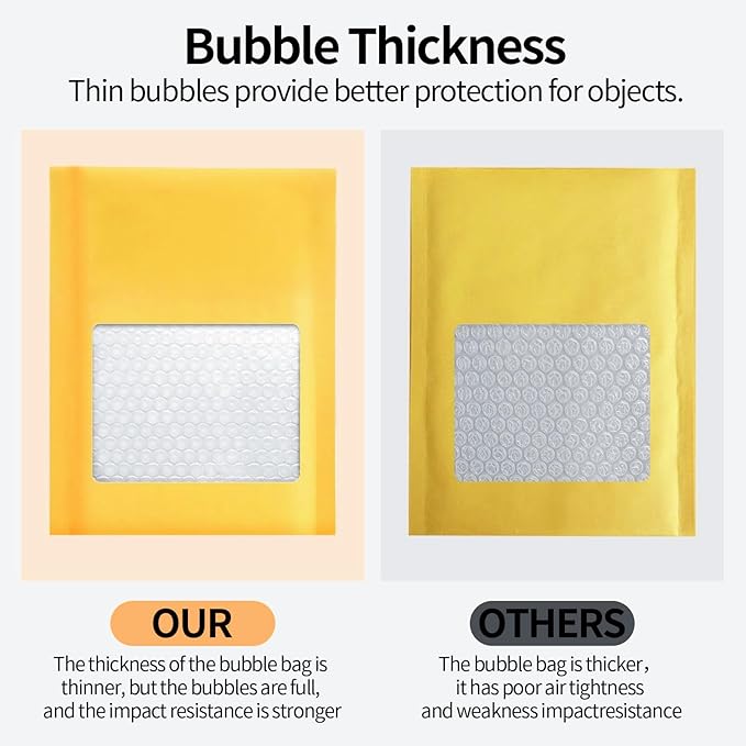 Kraft Bubble Mailers 6×10'' Inch 100 Pack Yellow Padded Envelopes Self-Sealing Mail Shipping Bags for Mailing Cards Jewelry Makeup and Small Business Packaging