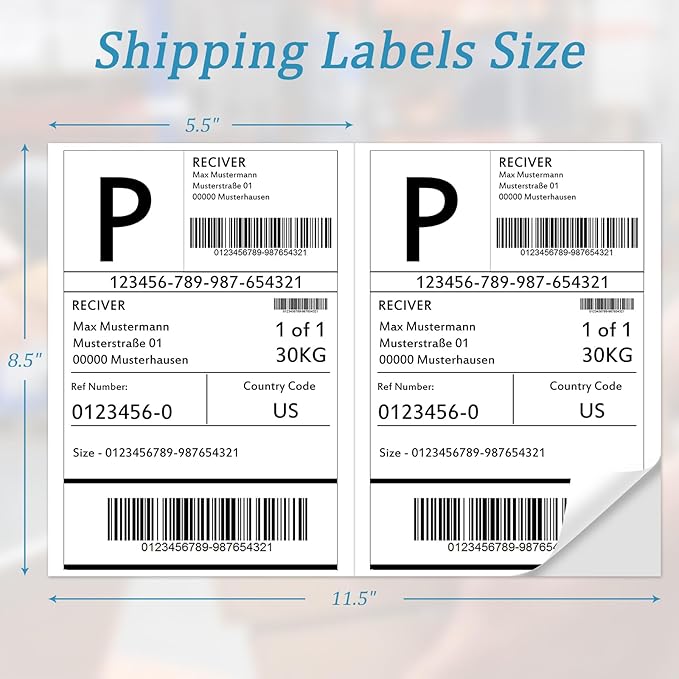 50 Half Sheet Self Adhesive Shipping Labels, 8.5" x 5.5" Address Labels for Laser & Inkjet Printers(50 labels-25 Sheet)