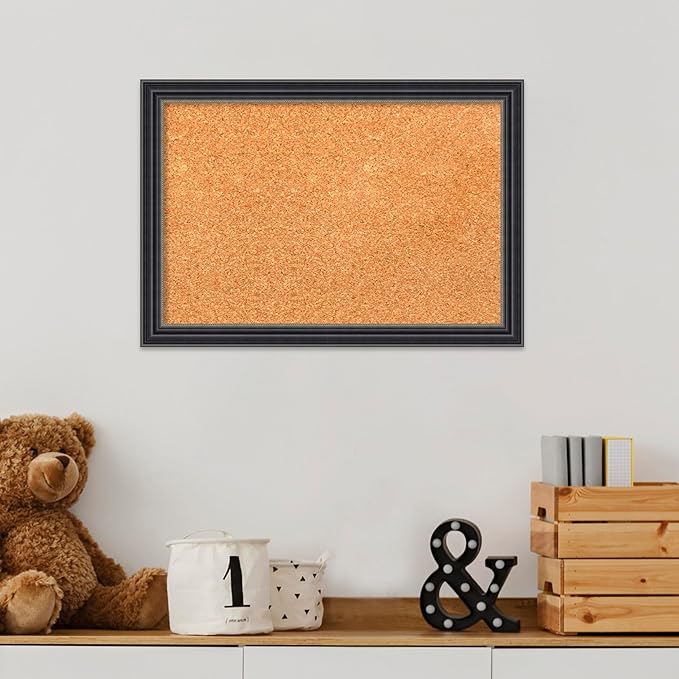 Amanti Art Natural Cork Board for Wall, 14x20 Vision Board with Black Wood Frame, Small Corkboard Office Decor for Home Organization, Traditional Corkboard Pinboard to Display Items for Home