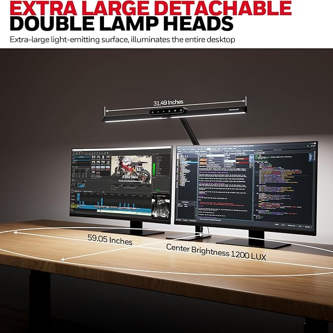 Honeywell LED Desk Lamp with Base - HJ1BK Sunturalux Eye-Caring Architect Desk Lamp for Home Office, 1200LM Computer Desk Light 4 Color Modes Stepless Dimming Task Desk Light with Timer Function Black