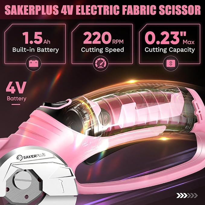 Cordless Electric Scissors,4V Rechargeable Cardboard Box Cutter Heavy Duty Fabric Scissor with Safety Lock & LED Light,Power Rotary Cutter for Leather Carpet Plastic Cutting,Sewing,Crafting