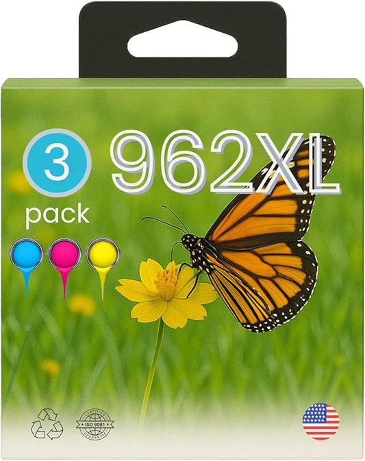 AMAZINK 3 Pack Compatible Inkjet Cartridges Pack 962XL. Includes Cyan, Magenta and Yellow Cartridges. Works Well with Officejet pro 9015e, 9025e, 9010, 9020, 9012, 9013, 9014 Printers