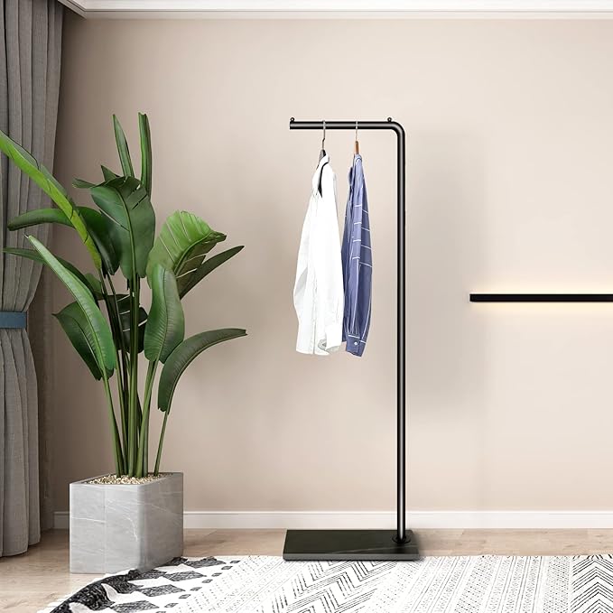 Metal Coat Rack, Modern Clothing Tree with Heavy-weight Slate Base, Small Coat Stand for Entryway/Bedroom/Hallway, Standing Plant Hanger, Matte Black