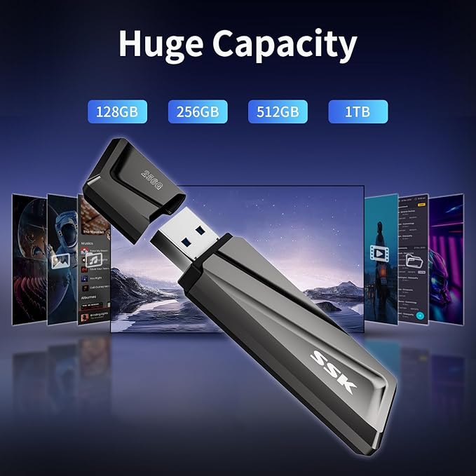 SSK 128GB USB Flash Drive 550MB/s USB 3.2 Gen2 USB Thumb Drive Fast Transfer Speed Externel Solid State Drive +USB C Adapter USB C Memory Stick for Type C Smartphone,MacBook/Pro/Air Laptop and More