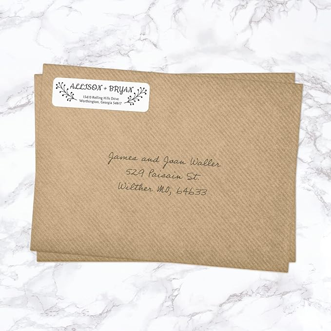 Modern Black and White Rolled Address Labels / 500 Personalized Return Address Labels/Designer Address Stickers in Elegant Plastic Dispenser