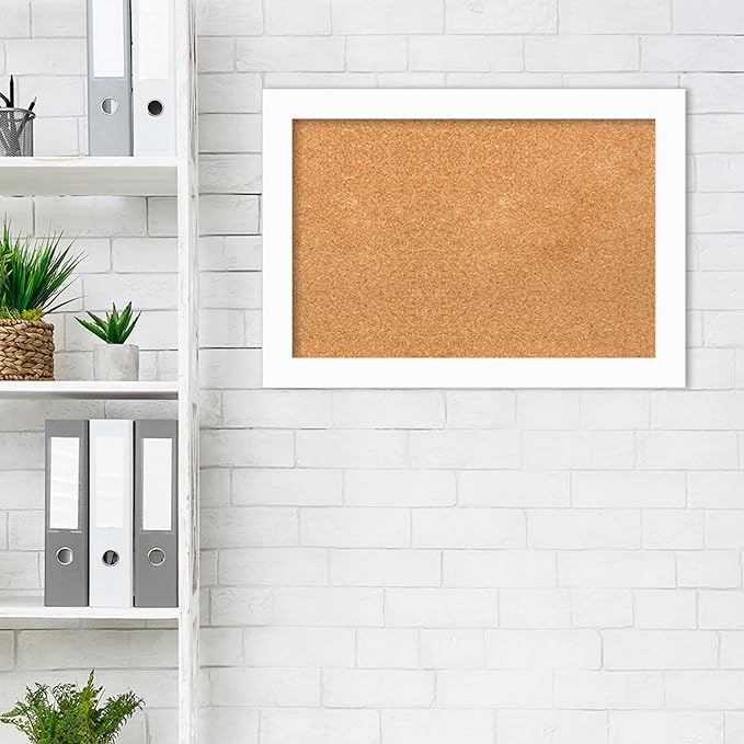 Amanti Art Natural Cork Board for Wall, 19x27 Vision Board with White Frame, Medium Corkboard Office Decor for Home Organization, Casual Corkboard Pinboard to Display Items for Home Organization in