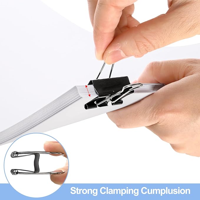 300 Pack Medium Binder Clip, 1-1/4 Inch Metal Black Fold Back Clips, Standard Paperwork Clamp Bulk for School Teacher Student, Business Office Home