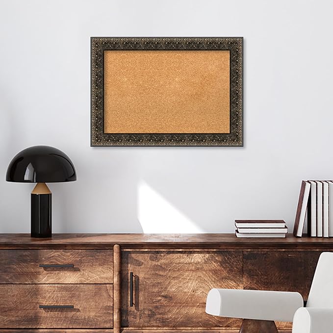 Amanti Art Natural Cork Board for Wall, 21x29 Vision Board with Black Wood Frame, Medium Corkboard Office Decor for Home Organization, Traditional Corkboard Pinboard to Display Items for Home