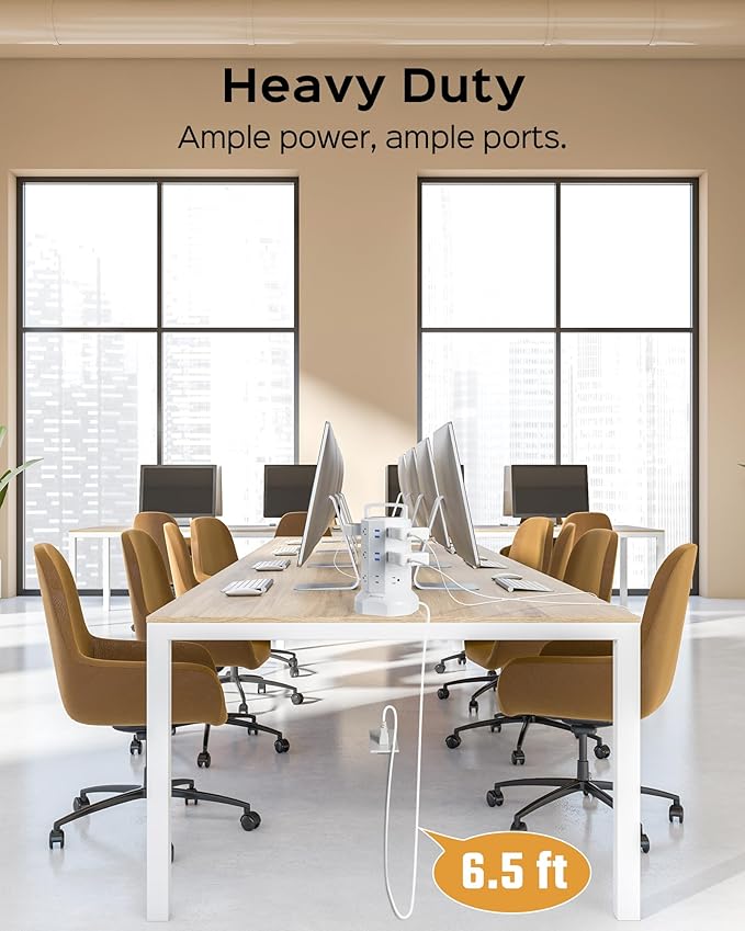 Power Strip Tower Surge Protector, JACKYLED 12 Outlets 6 USB (2 USB C) Charging Station, Extension Cord with Multiple Outlets, 1050J 1625W/13A Outlet Extender 6.5ft Extension Cord for Home Office