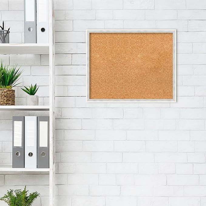 Amanti Art Natural Cork Board for Wall, 17x21 Vision Board with White Frame, Small Corkboard Office Decor for Home Organization, Modern Corkboard Pinboard to Display Items for Home Organization in