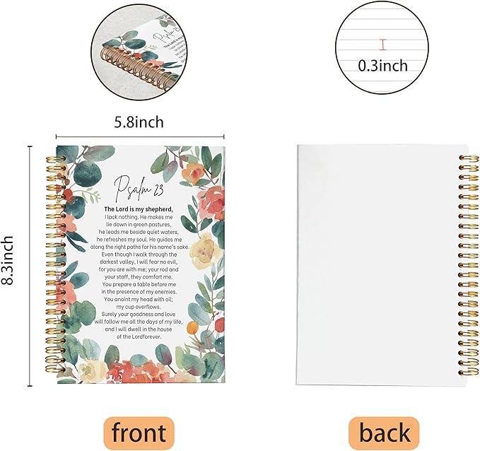 VNWEK Christian Art Gifts Notebook Journal - Christian Notebook for Women, Bible Journaling Notebook, Notebook for Bible Notes, Notebook Spiral Bound with, Psalm 23 Writing Pads