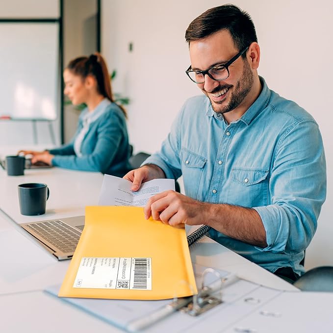 UCGOU Kraft Bubble Mailers 8.5x12 Inch 25 Pack Usable Size 8.5x11 Inch Yellow Padded Envelopes #2 Medium Mailing Packages Self Sealing Tear Resistant Boutique Bulk Shipping Bags for Makeup Supplies