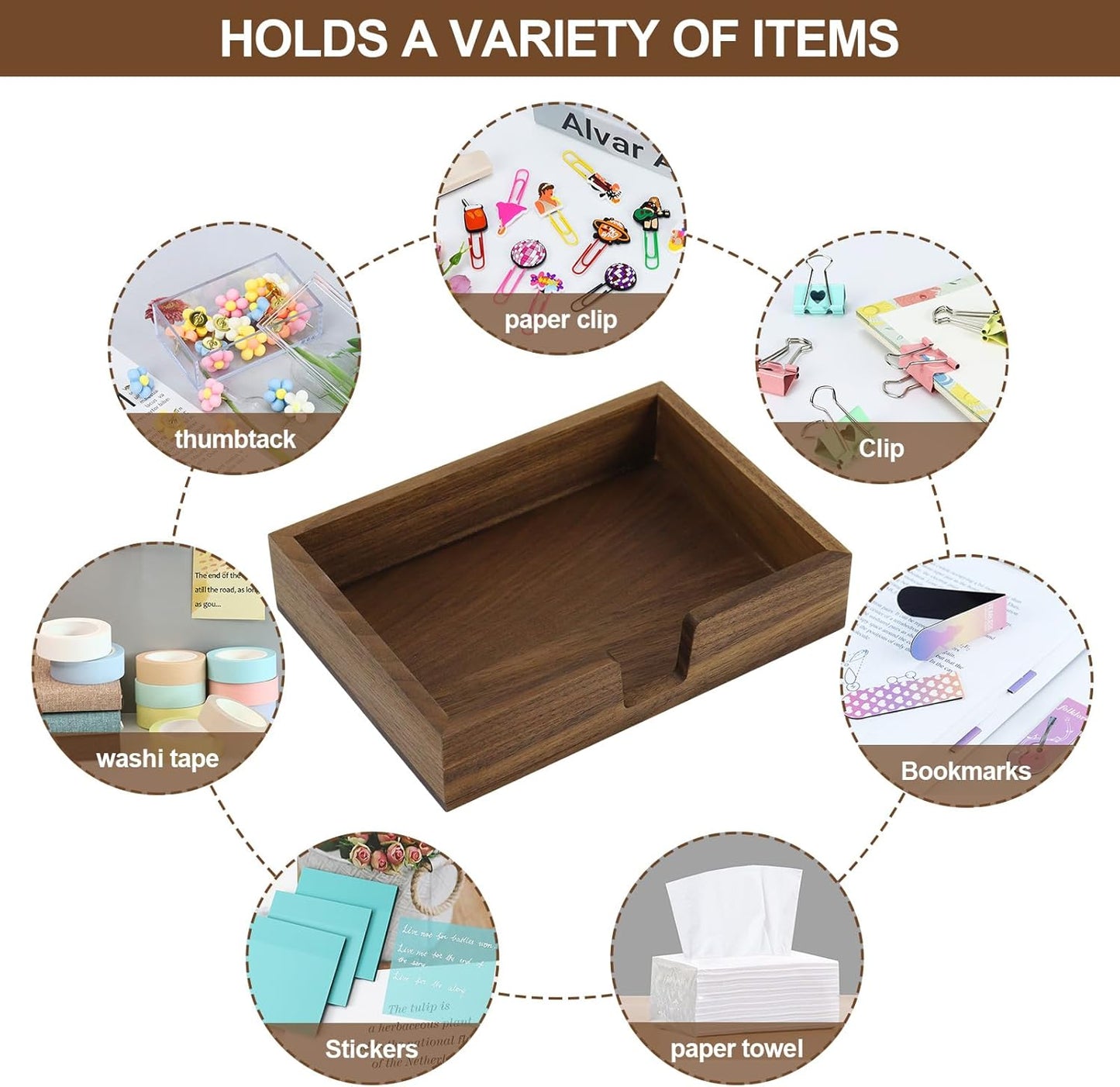 MultiBey Walnut Wooden Sticky Note Holder, 4x6 Self -Sticky Note Pad Holder, Wood Post it Note Dispenser Memo Pad Holder, Desktop Accessories Organizer for Desk Office School Home