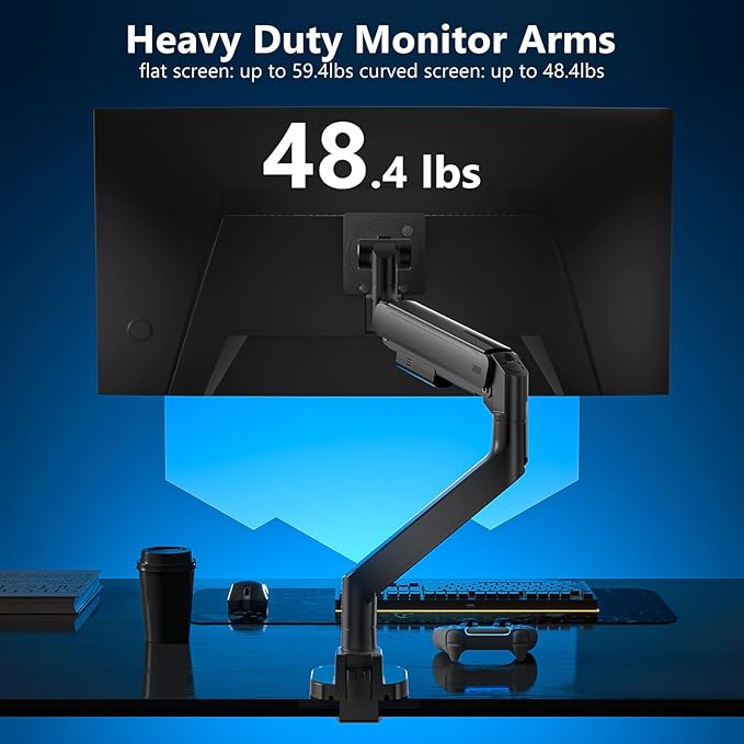 WALI 24-57" Monitor Arm, Heavy Duty Gas Spring Desk Mount for Ultrawide Flat and Curved Screen Up to 59.4lbs, VESA 75x75 to 200x200 (GSMU001XL-P), Black