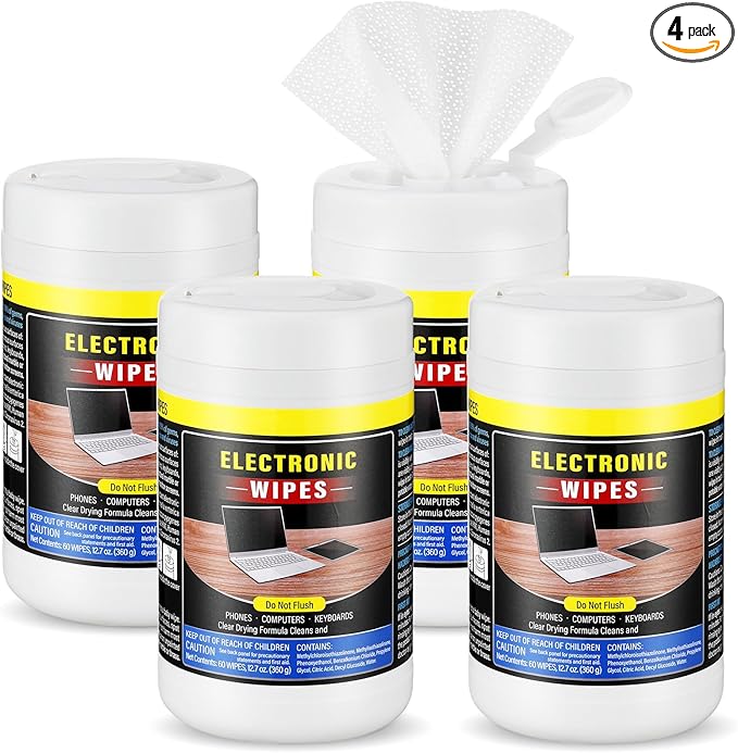 4 Pack 240 Count Electronic Wipes Screen Cleaner Wipes for Computer Laptop Monitor Lens Phone TV Screens Keyboard Cleaning