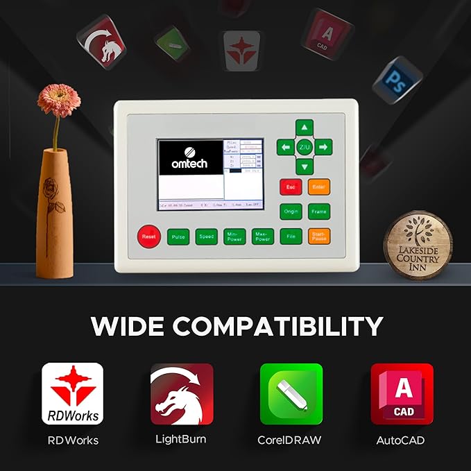 OMTech 90W CO2 Laser Engraver with Water Chiller, 28"x20" Cutting & Engraving Machine with Autofocus, Air Assist, 4-Way Pass, Autolift, RDWorks, for Wood, Glass, Acrylic & More