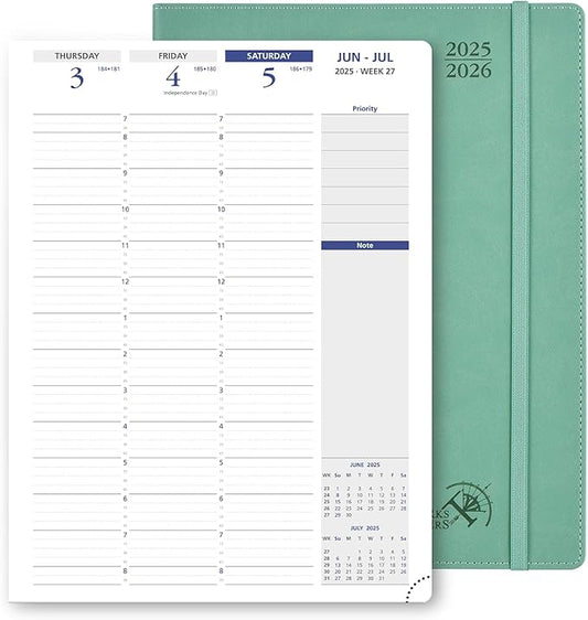 POPRUN Academic Planner 2025-2026, 8.5'' x 11.25'', Quarter-Hourly Appointment Book (July 2025-June 2026) with PU Leather Soft Cover, Dual Pockets, Monthly Tabs, 100GSM Thick Paper - Midnight Green