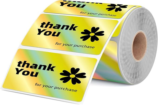 2.25x1.25 Inch Thermal Labels Gold, Holographic Sliver Barcode Thermal Labels for Thermal Printer and Small Business, Multi-Purpose Rectangle Stickers, 500 Sheets/Roll