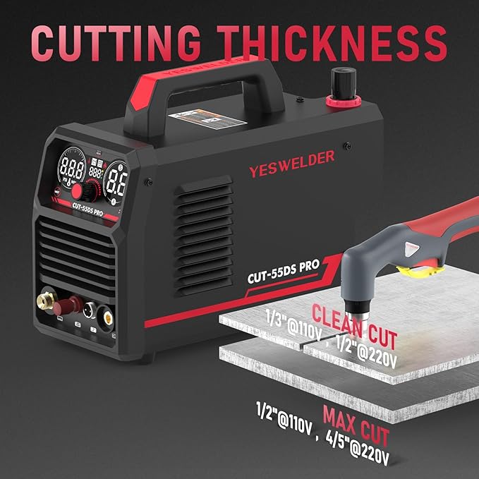 YESWELDER 55 Amp Plasma Cutter Non-High Frequency, Large LED Digital Display Non-Touch Pilot Arc, Digital DC Inverter 110/220V Dual Voltage Plasma Cutting Machine CUT-55DS PRO NEW