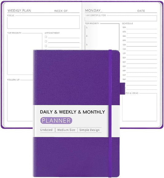 Undated Weekly Planner for 2025, Forvencer Simplified Daily & Weekly & Monthly Calendar Planner, Cute Daily Organizer Notebook, Agenda Journal to Track Goals & Tasks, Start Anytime, A5 Size, Purple
