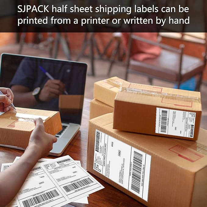 Half Page Self Adhesive Shipping Labesl, 8.5" x 5.5" Labels Compatible Laser & Inkjet Printers 2 Label Per Sheet (2000 sheets-4000 Label)