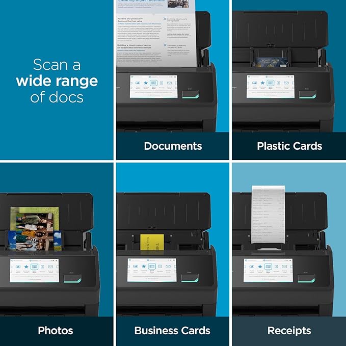 ScanSnap iX2500 Wireless or USB High-Speed Cloud Enabled Document, Photo & Receipt Scanner with Large 5" Touchscreen and 100 Page Auto Document Feeder for Mac or PC, Black