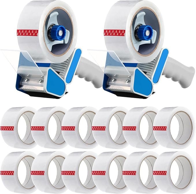 2 Pack Packing Tape Dispenser Gun with 12 Roll 2 Inch Packing Tape Gun 2.7 Mil Heavy Duty for Storing, Shipping, Moving, Carton and Box Sealing