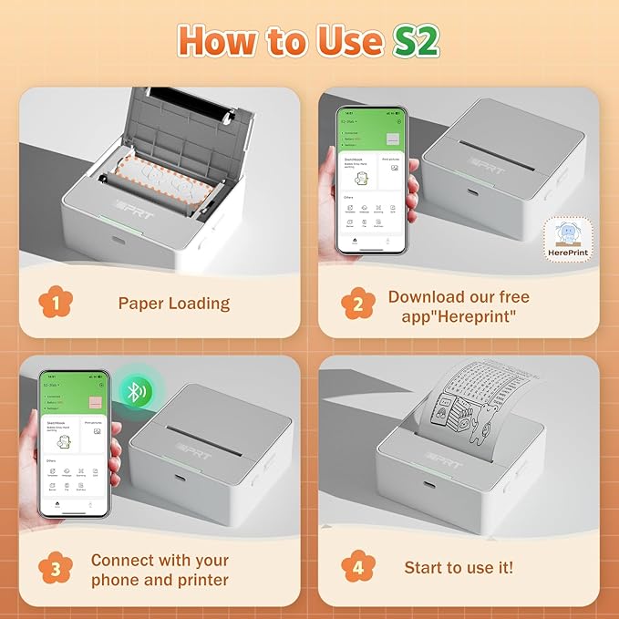 iDPRT Mini Printer with 1 Roll Sticker Paper, Portable Sticker Maker Machine Efficiently and Quickly, Thermal Printer for Study Notes, Pictures, DIY, Label, Free App with Multiple Templates, Gray