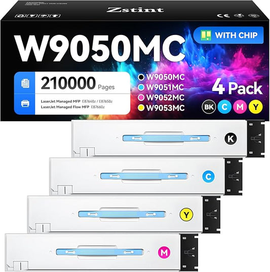 W9050MC High Capacity Toner Cartridge Set 4-Pack W9051MC W9052MC W9053MC Replacement Compatible for HP Color LaserJet Managed MFP E87640z MFP E87650z Flow E87660z Printer Ink Black Cyan Magenta Yellow
