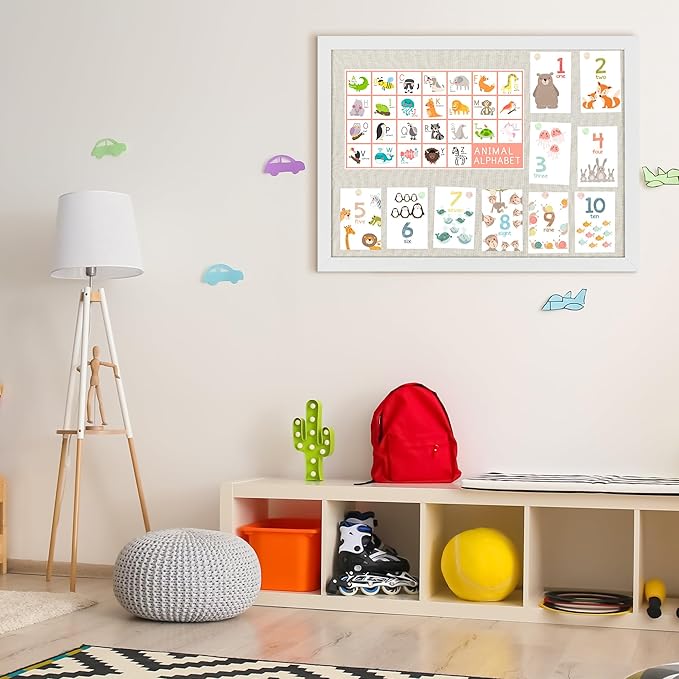 Cork Board Bulletin Board 18" x 24", 2-Pack Large Linen Corkboards with Frame for Walls, Cute Picture Display Pin Board Vision Board for Room School Office Bedroom 40 Pushpins Vintage White