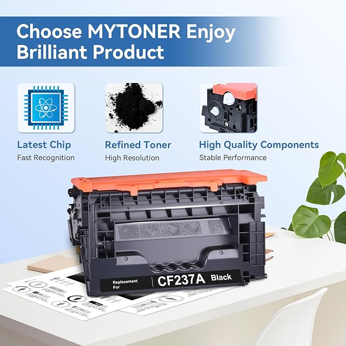 MYTONER 37A CF237A Black Toner Cartridge Compatible Replacement for HP 37A 37X CF237A CF237X for Enterprise M607n M607dn M608n M608dn M609x MFP M632 M631 M633fh Printer (1 Pack)