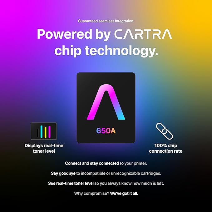 CARTRA 650A Toner Cartridges 4 Pack Compatible Replacement for HP 650A Toner Cartridges, Works with Printer Series CP5525 CP5525dn CP5525n CP5525xh M750dn M750n M750xh | Black Cyan Yellow Magenta