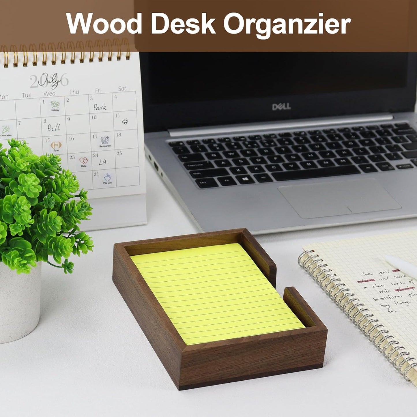 MultiBey Walnut Wooden Sticky Note Holder, 4x6 Self -Sticky Note Pad Holder, Wood Post it Note Dispenser Memo Pad Holder, Desktop Accessories Organizer for Desk Office School Home