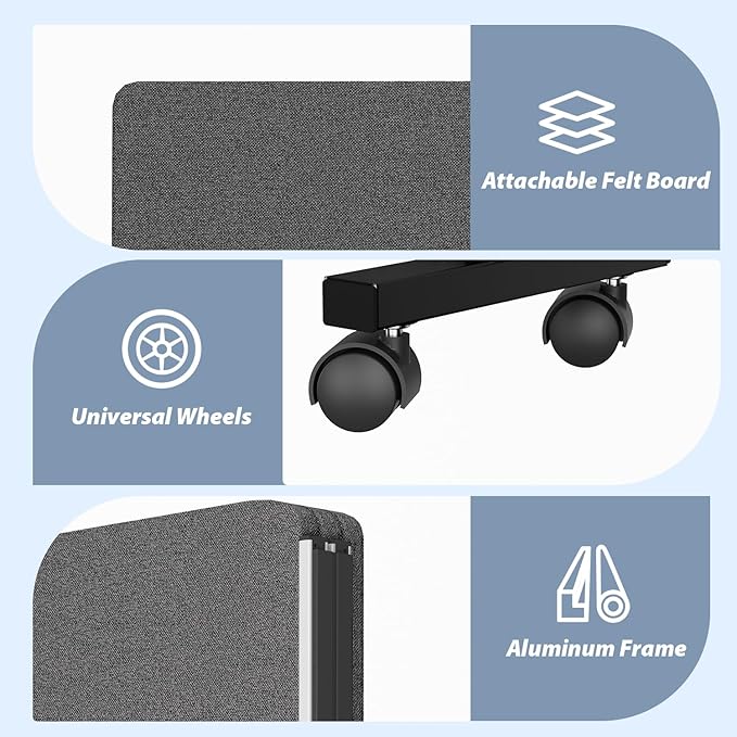 Acoustic Room Divider Privacy Panel with Wheels, 3 Panel Soundproof Room Divider (Aluminum Frame) for Room Partition, Folding Room Dividers Separation Office Cubicle Wall Sound Proof Partition Divider