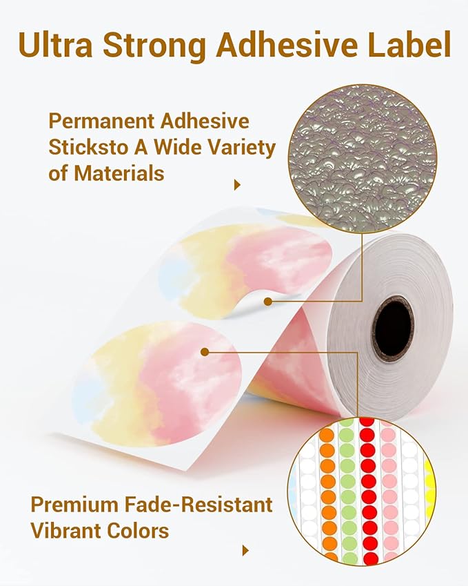 750 Pcs Phomemo 2" Color Round Thermal Label, Self-Adhesive Round Sticker Labels, Circular Direct Thermal Printer Circle Label for Logo Design, Name/Price Tag, Thanks Card, QR Code, 750 Labels/Roll