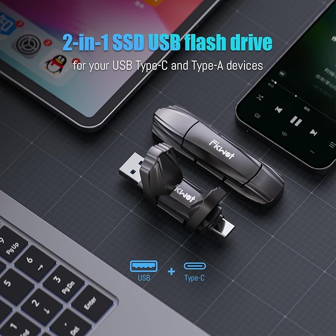 External SSD USB Flash Drive 512GB, Up to 550MB/s 2-in-1 Type C+ USB A USB3.2 Gen2 Solid State Thumb Drive SSD Stick for iPhone 15/16/Android/Windows/Mac/PC/Laptops