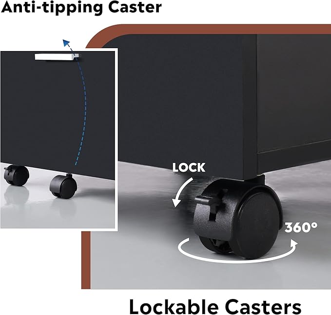 DEVAISE 3 Drawer Wood Mobile File Cabinet, Rolling Filing Cabinet for Letter/A4 Size, Printer Stand for Home Office, Black
