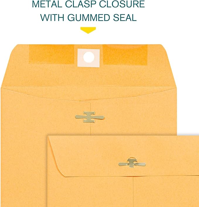 6x9 Clasp Envelopes – 100 Pack Brown Kraft Catalog Envelopes with Clasp Closure & Gummed Seal – 28lb Heavyweight Paper Mailing Manila Envelopes for Home, Office, Business, Legal or School