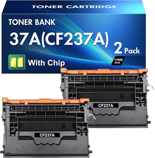 37A CF237A Black Toner Cartridge 2-Pack Compatible for HP 37A Black Toner Cartridge CF237A 37X CF237X for HP Laserjet Enterprise M607n M607dn M608n M608dn M607 M608 M609 M631 M632 M633 Series Printer