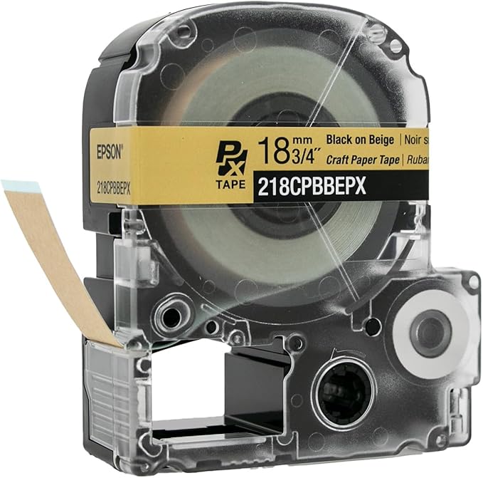 Epson LABELWORKS 218CPBBEPX Genuine Craft Paper Tape Cartridge - Black on Beige Craft Paper Label Maker Tape - 3/4" (18MM) Wide, 16.5'