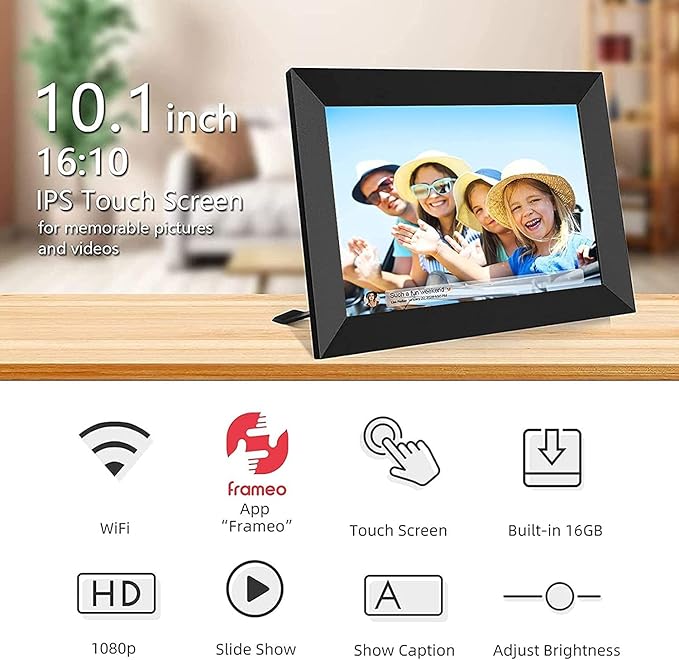 YENOCK FRAMEO Digital Photo Frame WiFi 10.1 Inch HD IPS LCD Touch Screen, 32GB Memory, Auto-Rotate, Wall-Mountable, Easy Setup to Share Photos & Videos via Free App from Anywhere