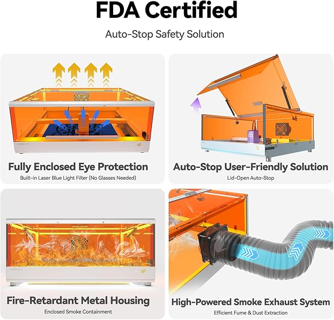 TOOCAA 40W Laser Engraver and Cutter Machine with No-Charge Software Air Assist,22" x 22" Bed Size, Enclosed Laser Engraver Cutting Machine for Tumblers Wood Metal Acrylic Leather
