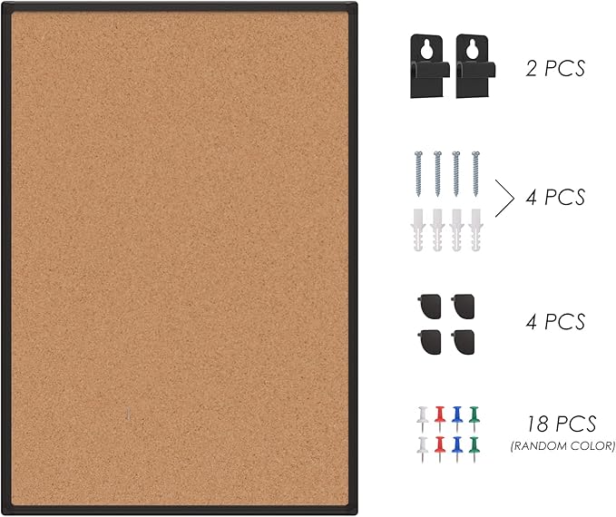 Board2by Cork Board Bulletin Board 48" x 36", Black Aluminium Framed 4x3 Corkboard, Office Board for Wall Cork, Large Wall Mounted Notice Pin Board with 18 Push Pins for School, Home & Office